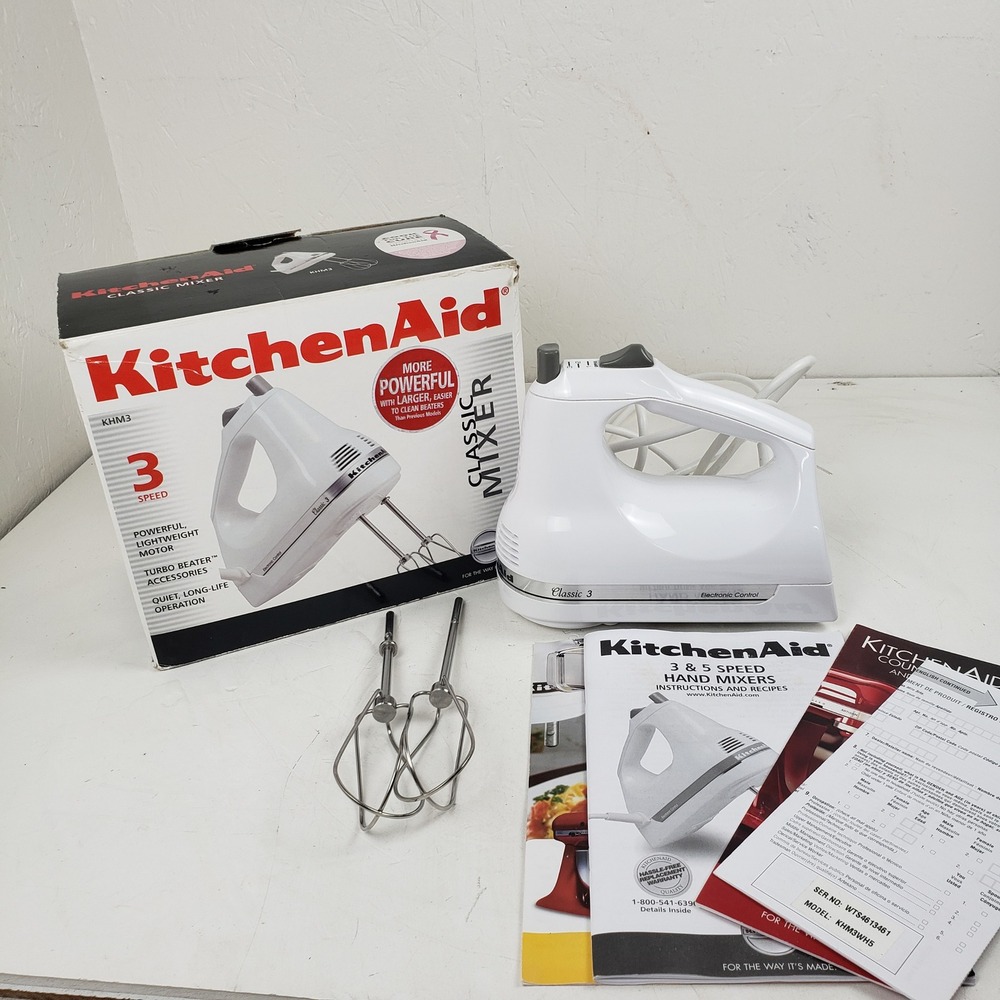 KitchenAid Classic 3 Speed Hand Mixer White KHM3WH With Turbo Beaters